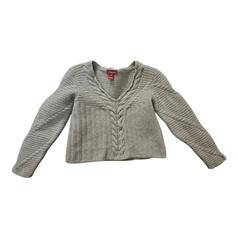 Sundance Cropped Cable Knit Sweater Beige 100% Lambswool Womens Size Small